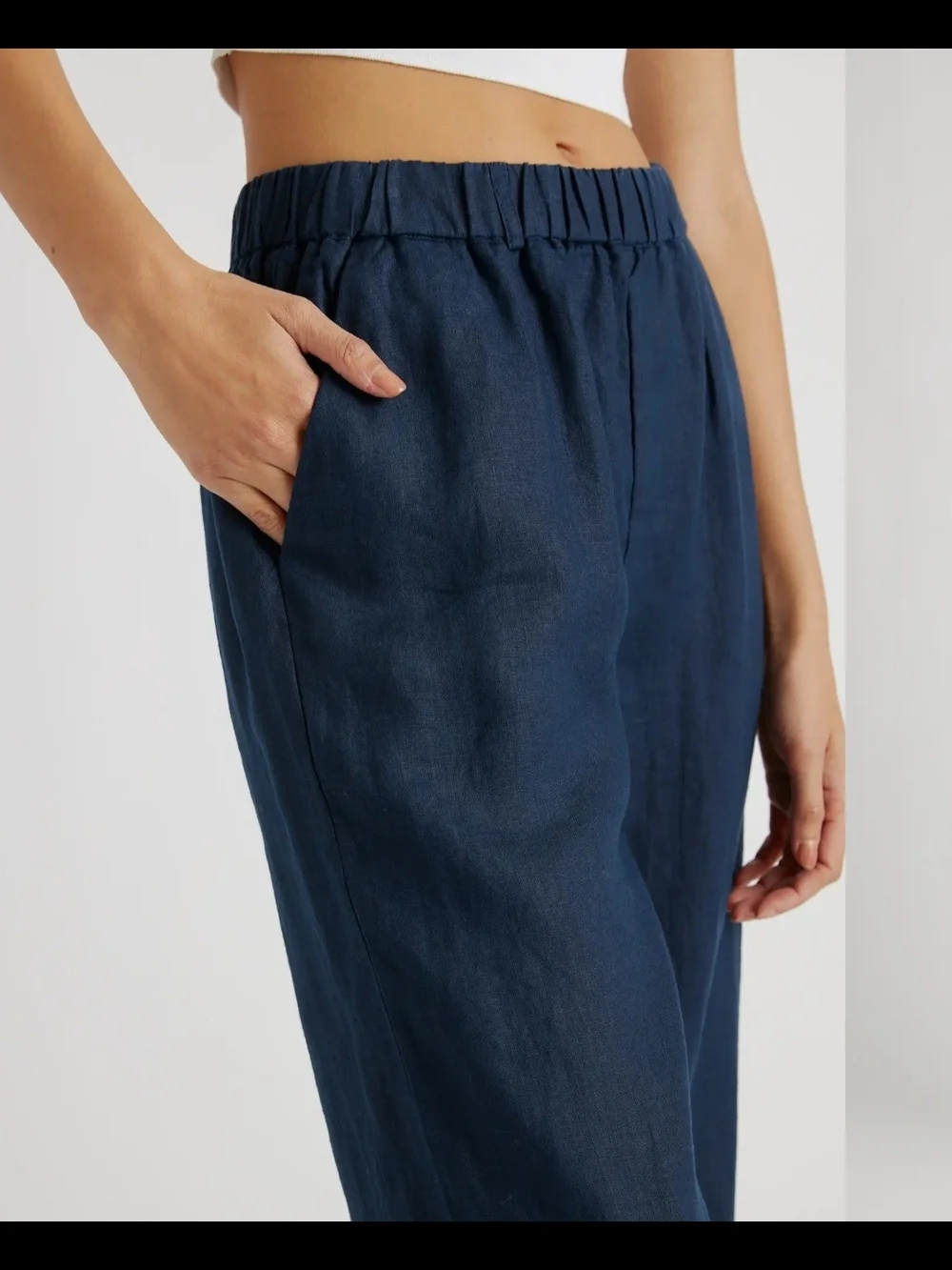 Quince Navy 100% European Linen Trouser Pants